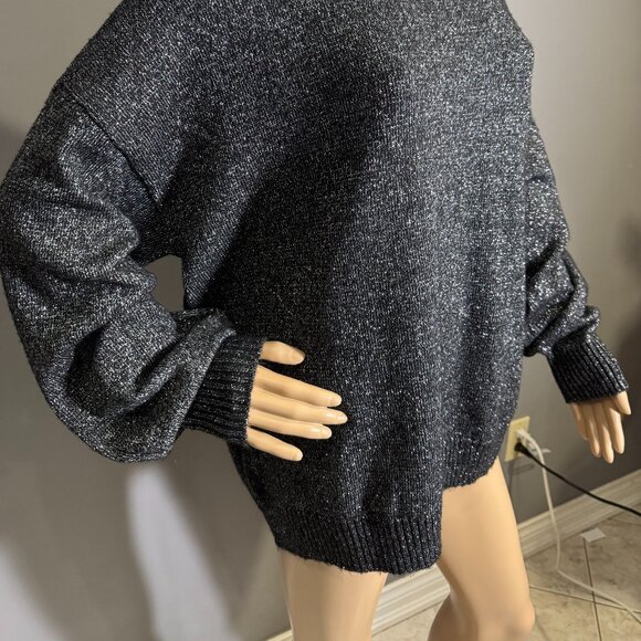 Charcoal Shimmery Metallic Oversized Mock Neck Sweater - Picture 5 of 5